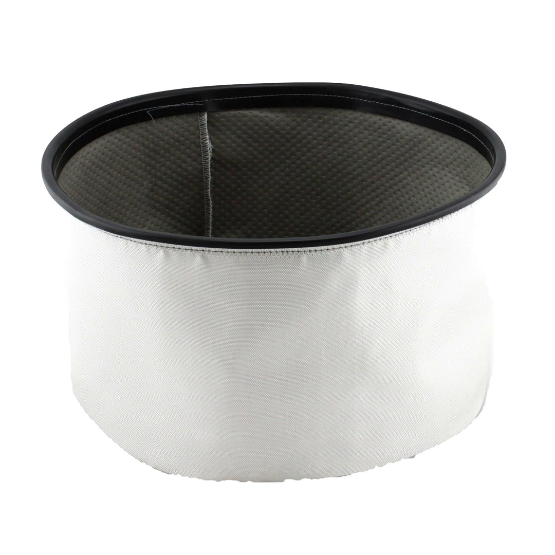 Round fire-retardant ash vacuum filter with black rim and gray mesh insert