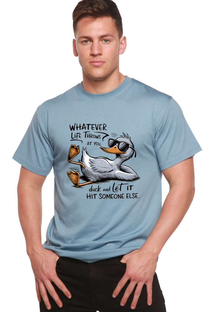 Light blue unisex graphic T-shirt with duck illustration and motivational text