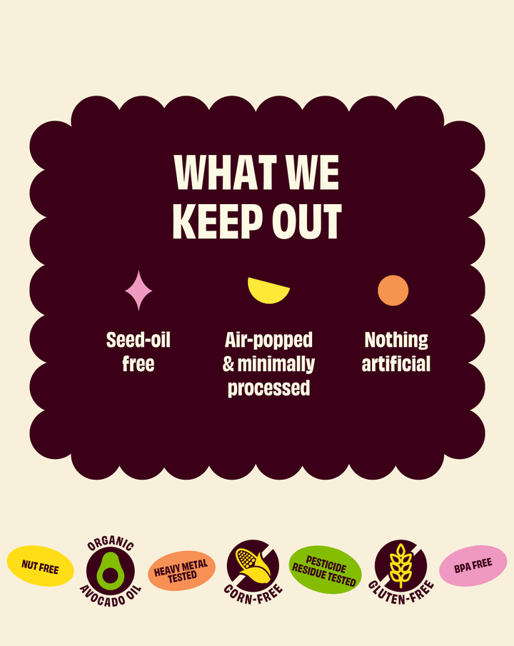 What we keep out graphic with icons for seed-oil-free and nothing artificial