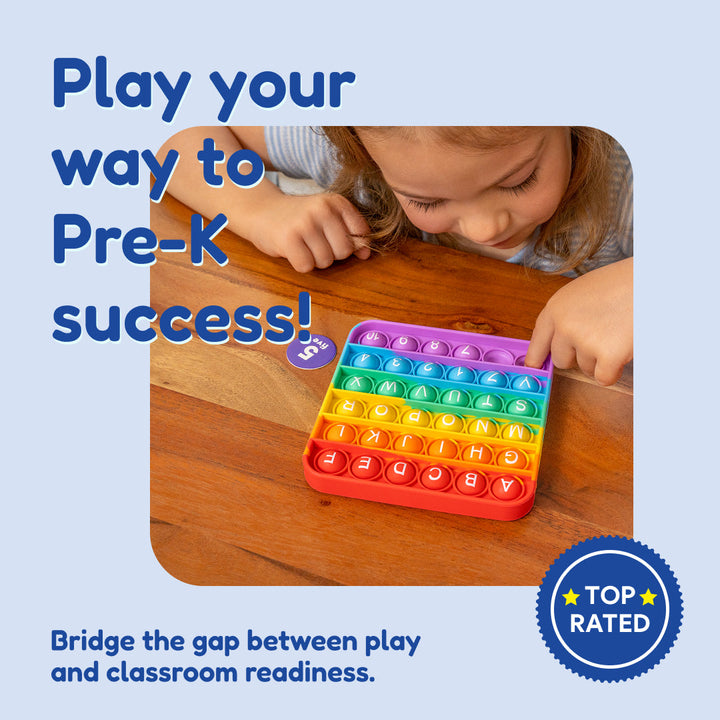Child using a colorful fidget mat learning tray at home with Top Rated badge