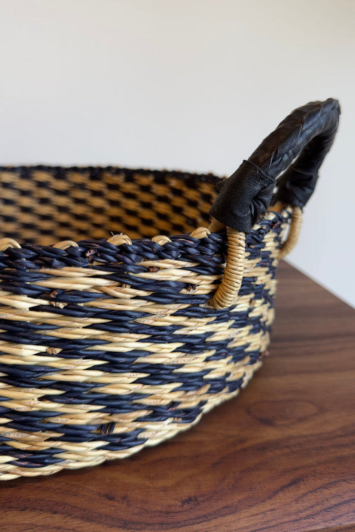 Handled Tray - Natural and Black Checkered