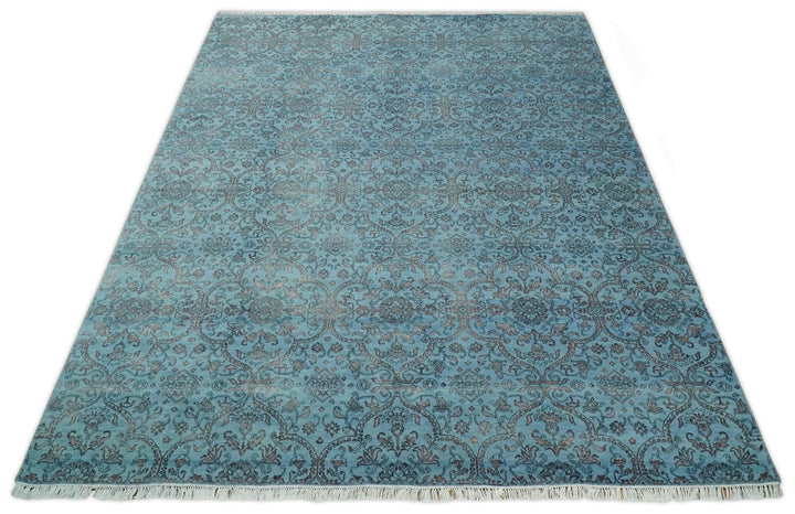 9x12 Fine Hand Knotted Blue and Brown Traditional Persian Wool and Silk Area Rug