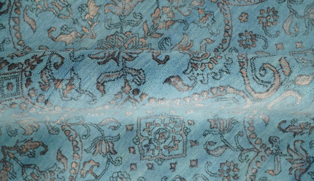 9x12 Fine Hand Knotted Blue and Brown Traditional Persian Wool and Silk Area Rug