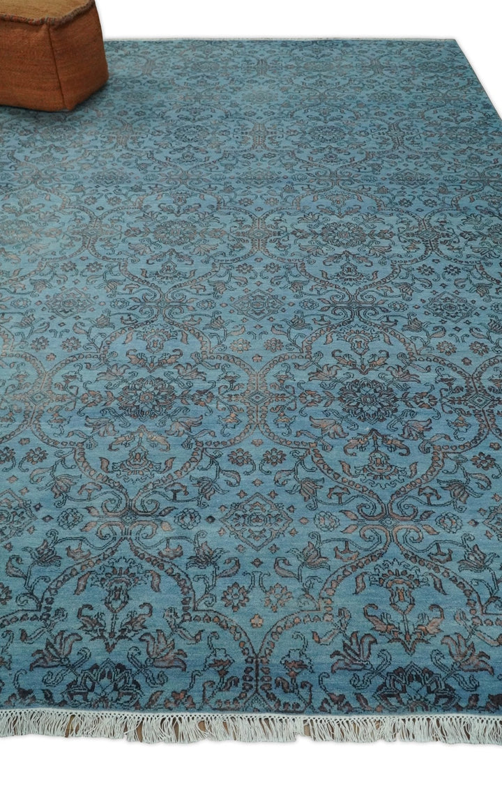 9x12 Fine Hand Knotted Blue and Brown Traditional Persian Wool and Silk Area Rug