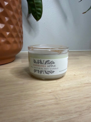 Ambrosia Apple soy wax candle, 3.5 oz, white glass jar with botanical label