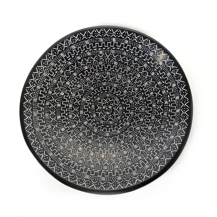 Mud Cloth Black Platter - 12"