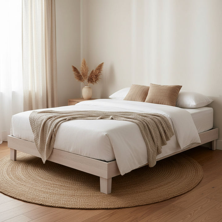 Full size Solid Wood Heavy Duty Platform Bed Frame in Off-White - Made In USA