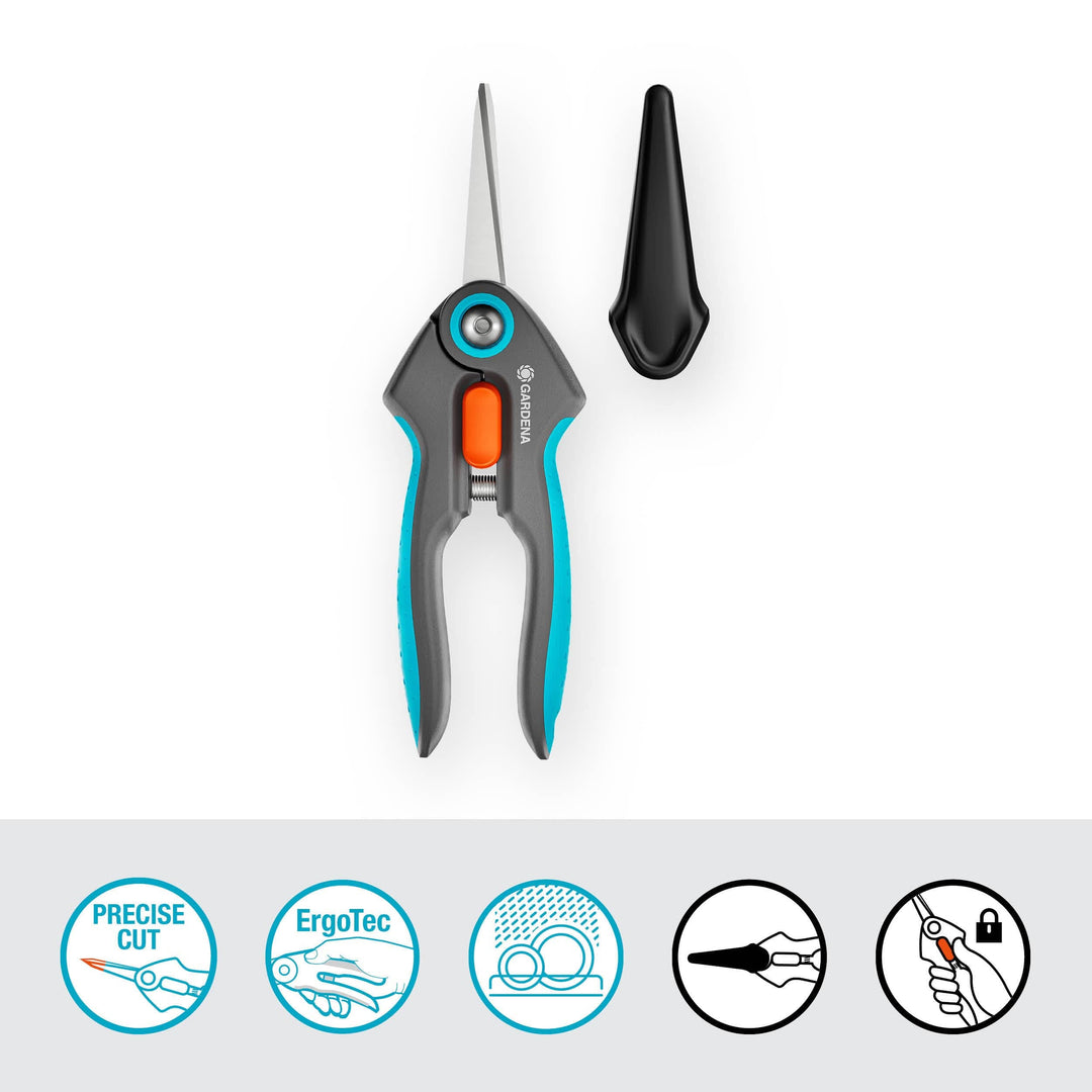 FreshCut Scissors with teal handles plus a separate black blade guard.