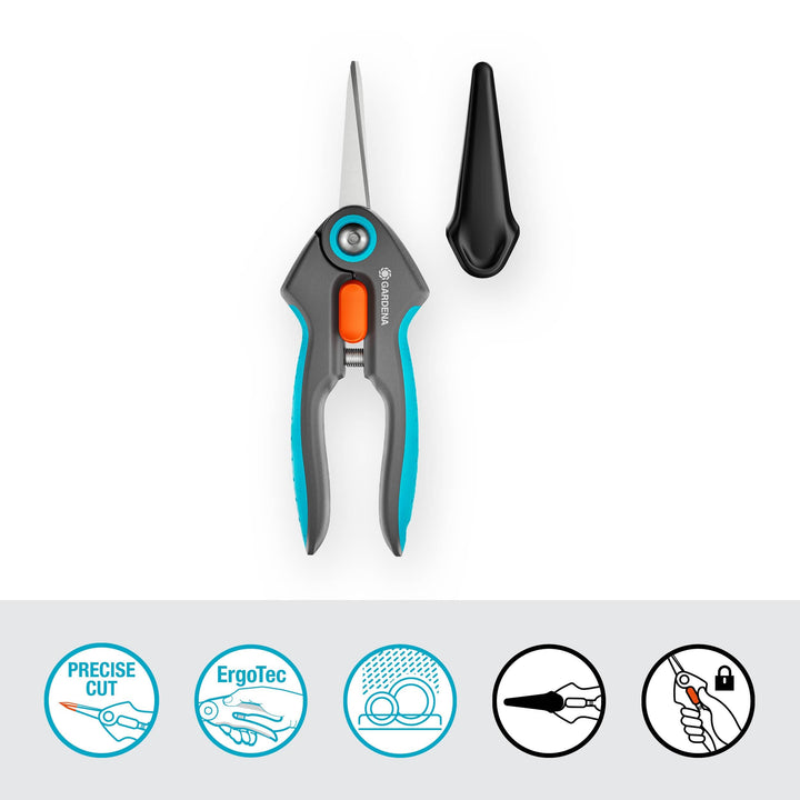 FreshCut Scissors with teal handles plus a separate black blade guard.