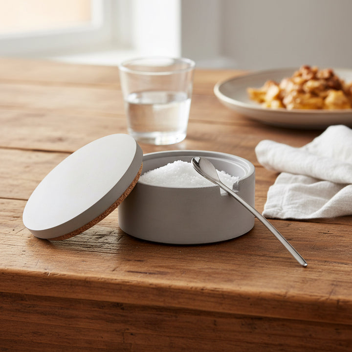 Concrete Salt Cellar with Spoon: Gray