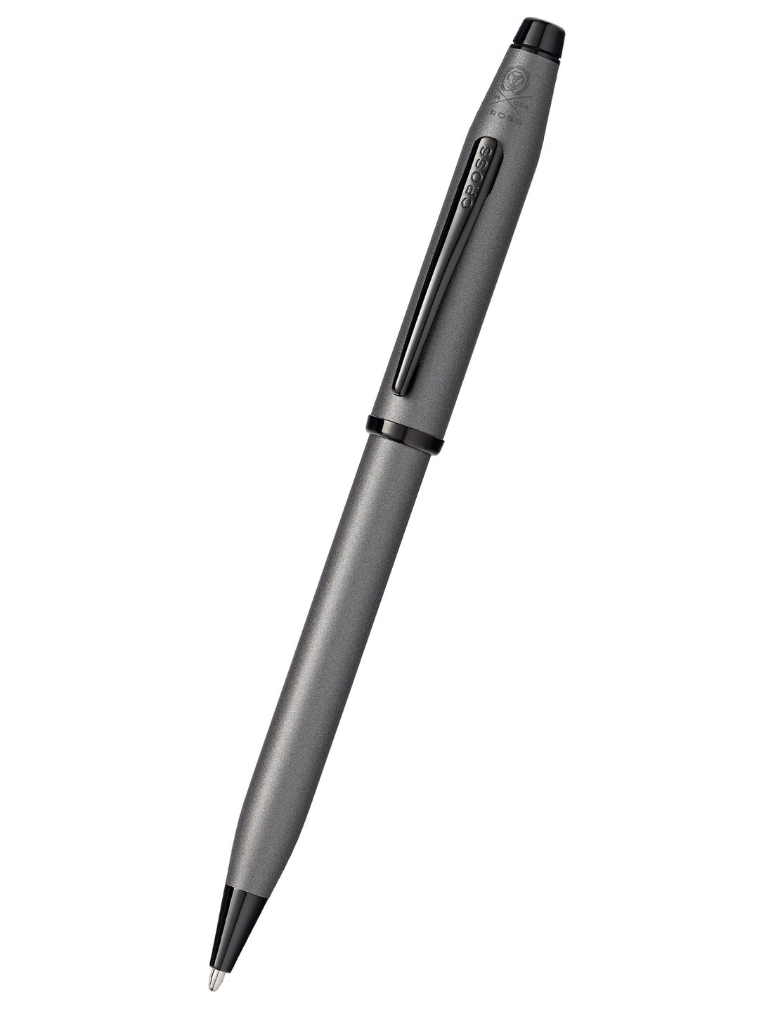 Century® II gunmetal gray ballpoint pen with black click top and metal barrel