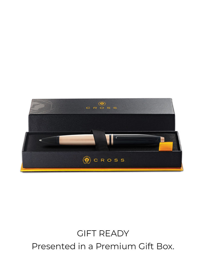Calais™ Brushed Rose Gold Plate and Black Lacquer Ballpoint Pen