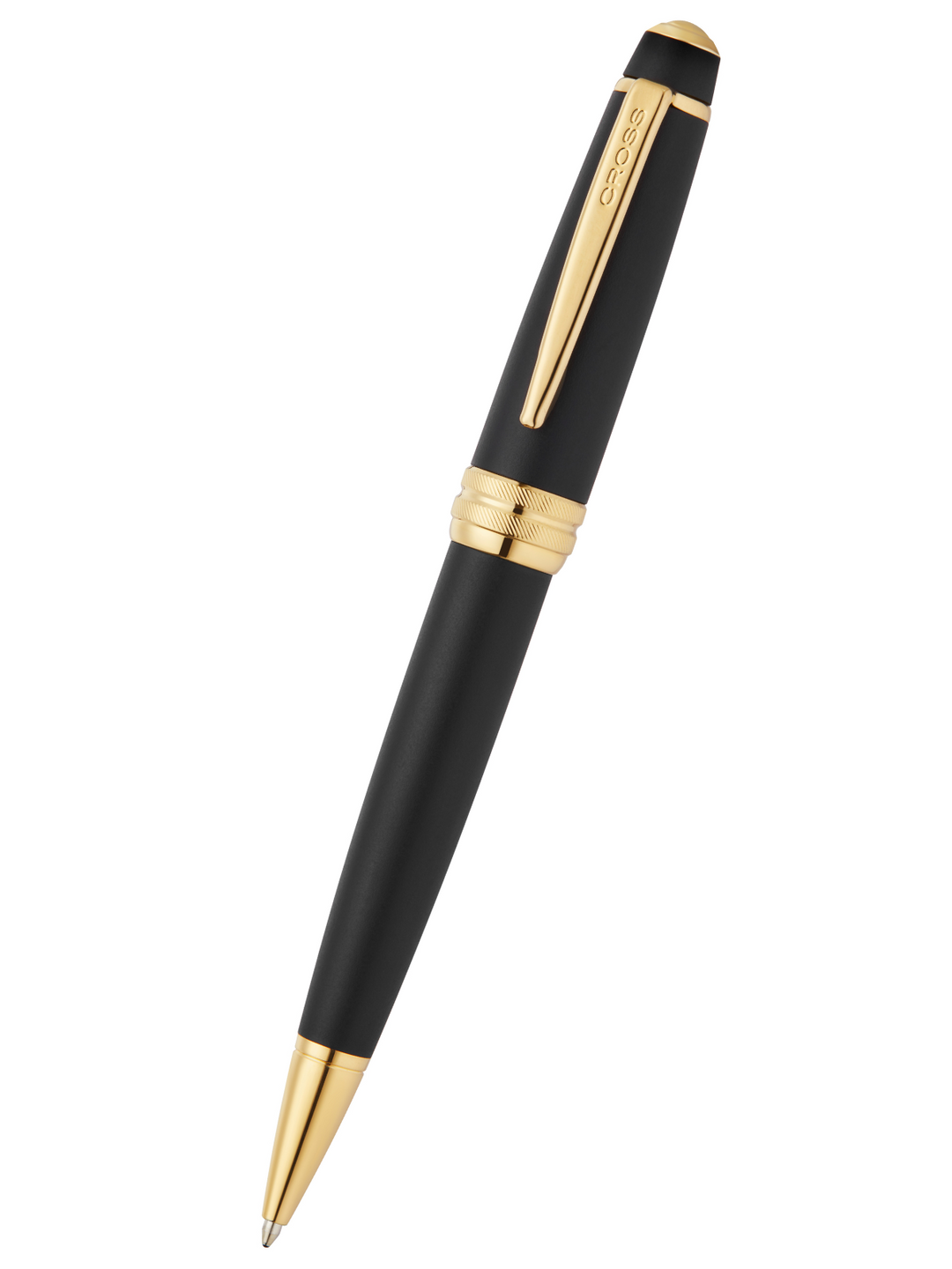 Matte black ballpoint pen with gold PVD clip and gold ballpoint tip