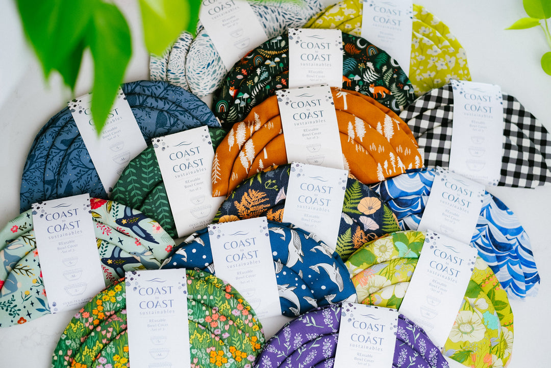 Bowl cover set, assorted patterned covers with hanging tags, mixed prints
