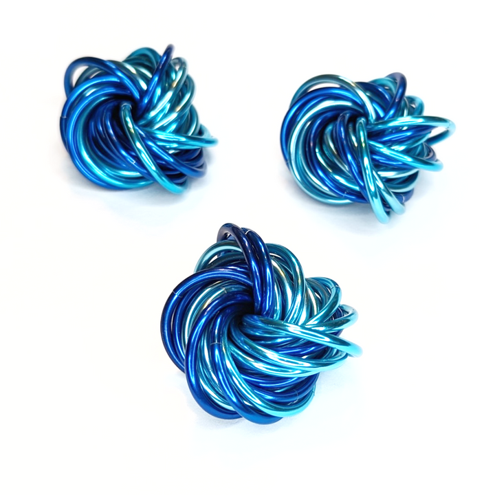 Blue and teal Mobius fidget balls, shiny coiled set