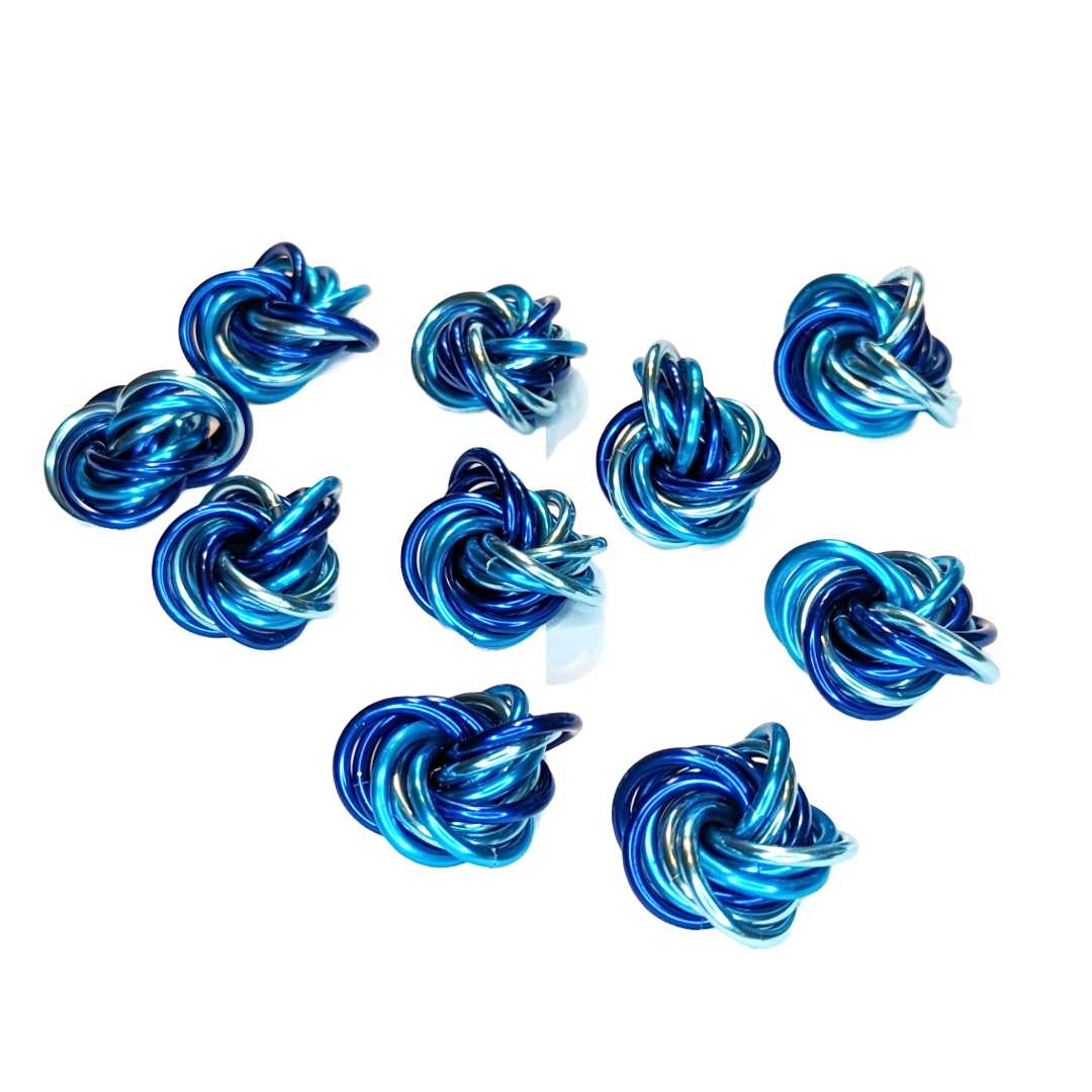 Blue Mobius fidget balls, shiny coiled set
