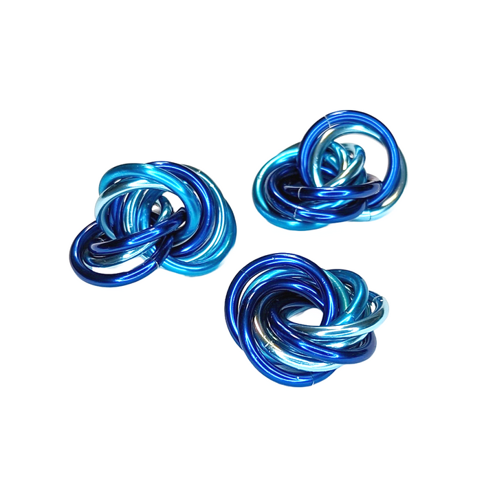 Möbii fidget balls, three blue metallic loop toys