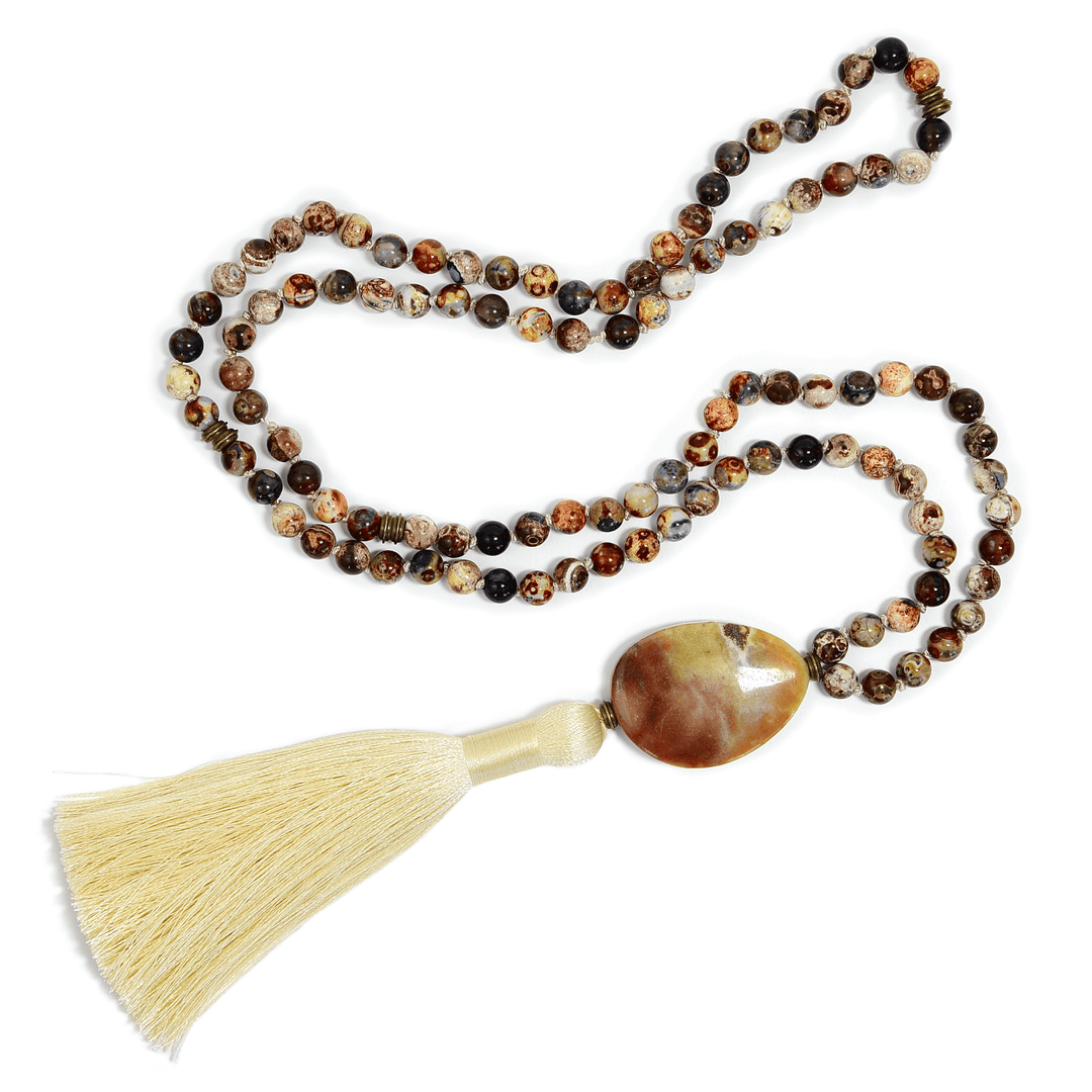 Rooted Strength Meditation Mala – 108 Beads of Ancient Agate & Amazonite