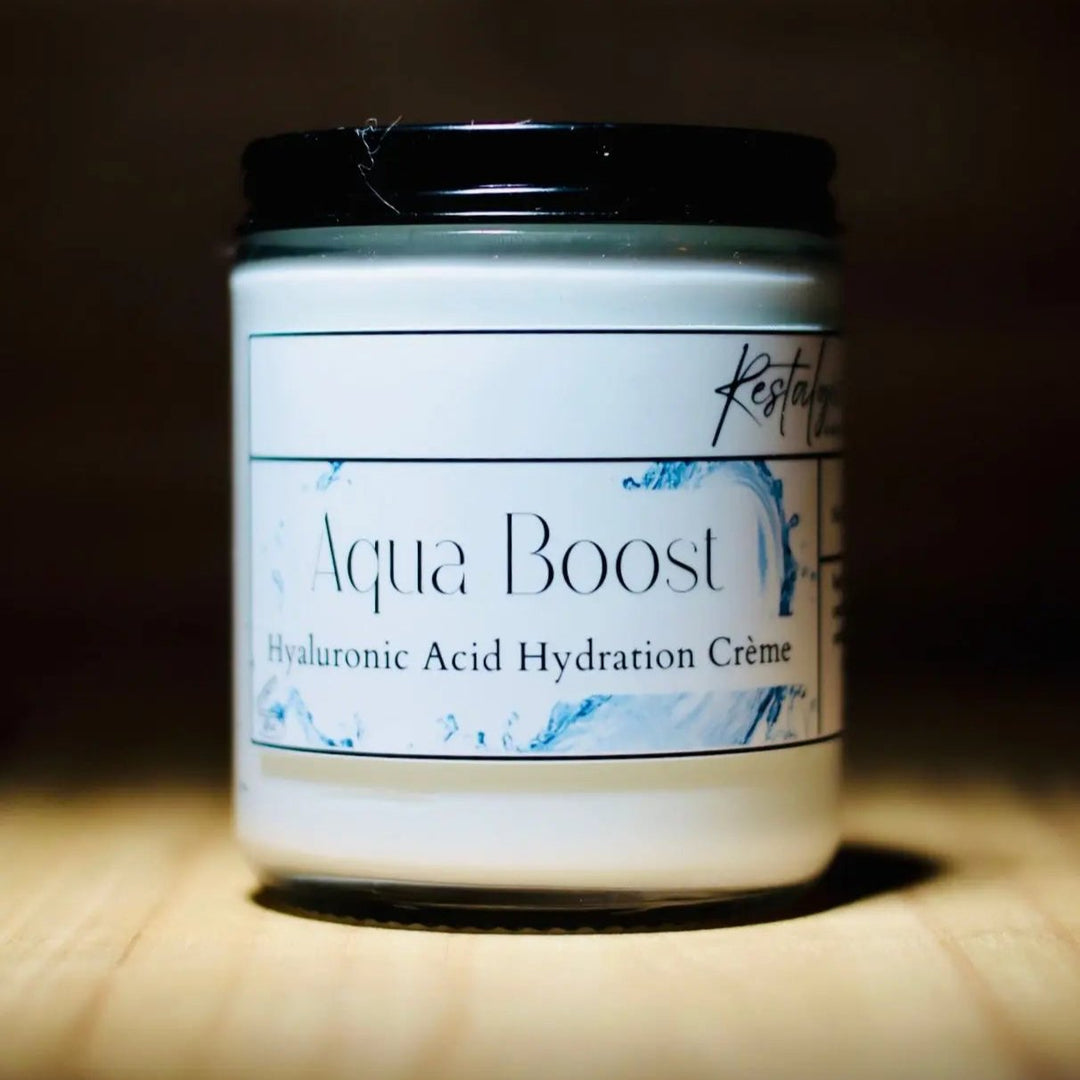 Aqua Boost hyaluronic acid hydration crème jar with black lid