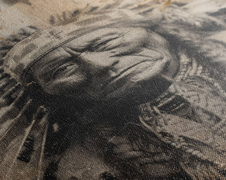 Native American Chief Portrait - Sepia Canvas Print, Historical Wall Art, Indigenous Art for Home, Rustic Native American Decor