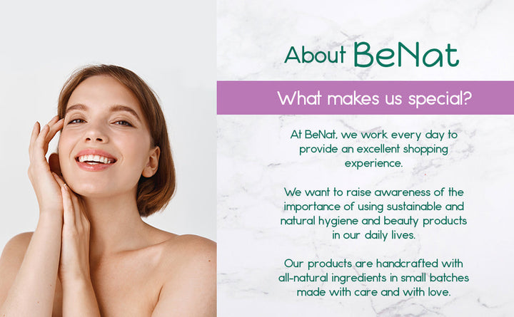 Jade facial roller marketing page with smiling model and BeNat branding