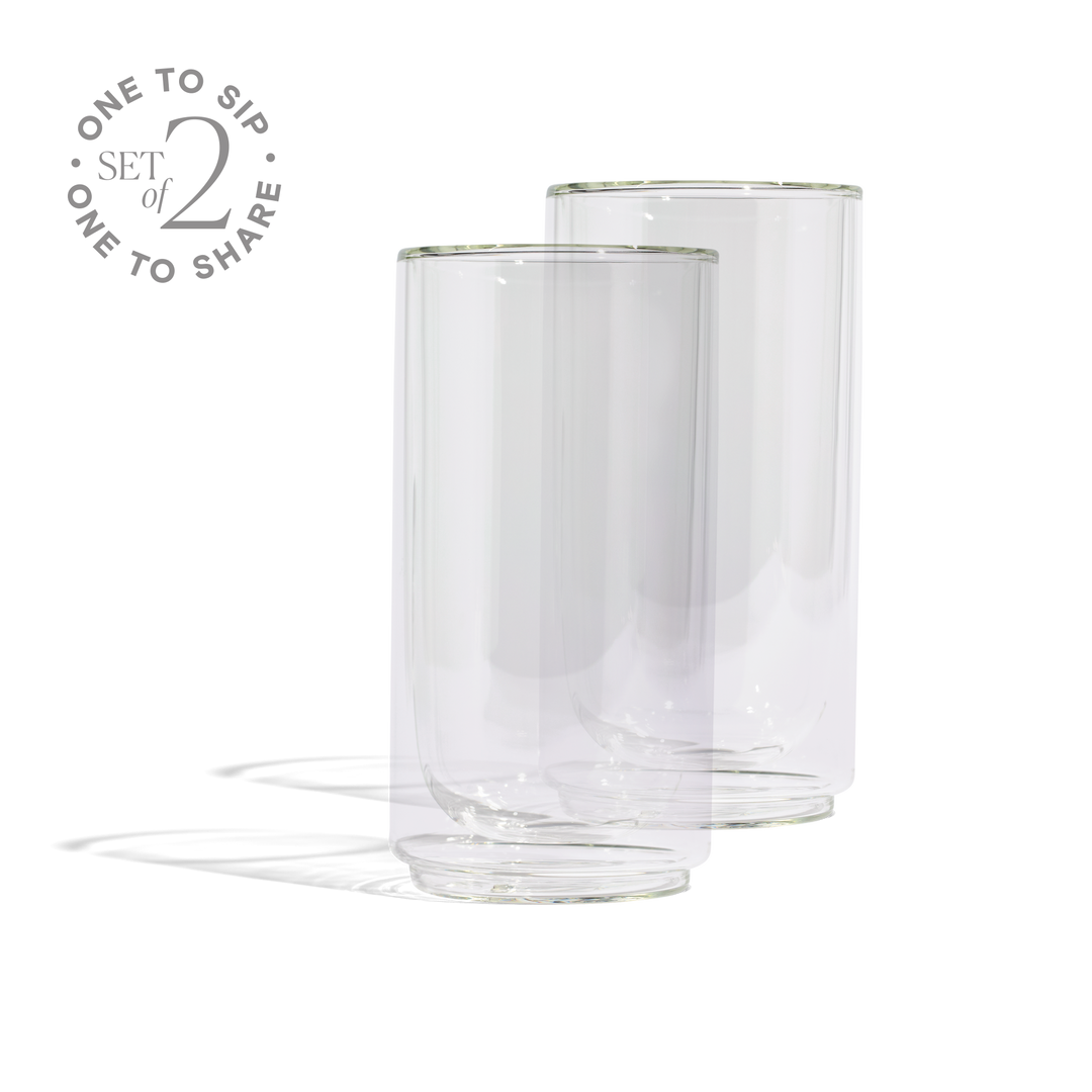 Clear glass pint tumbler, set of 2, with thick base and smooth rim