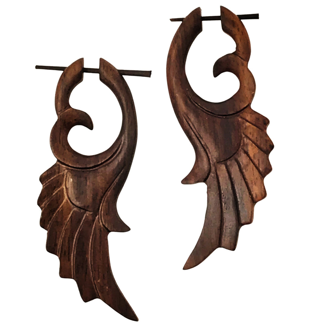 Gothic Feather Wing Wooden Earrings Boho Tribal Angel Wing Statement Jewelry