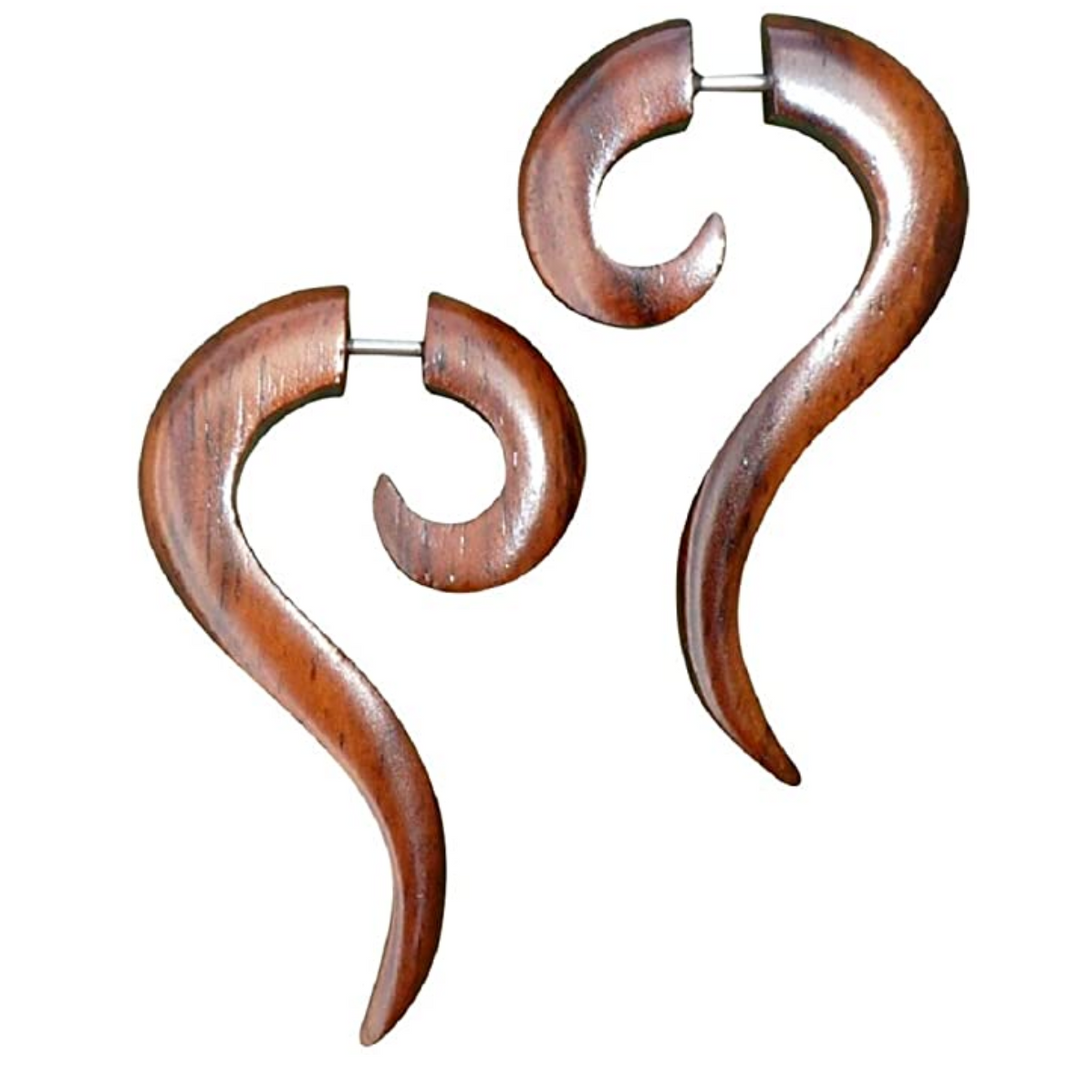Bohemian Faux Gauge Earrings Tribal Illusion Plug Boho Organic Statement Jewelry brown or black