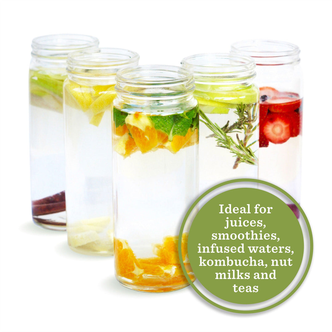 Original Series Wide Mouth Glass Bottles w/ Lids & Silicone Liner, 16 oz