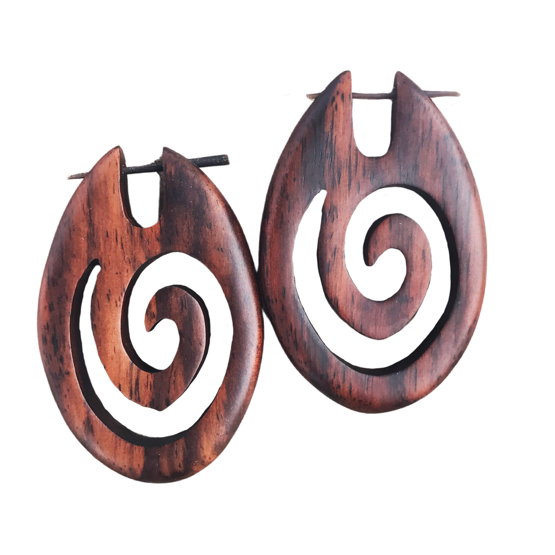 African queen tribal wood earrings