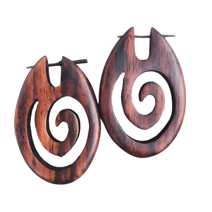 African queen tribal wood earrings