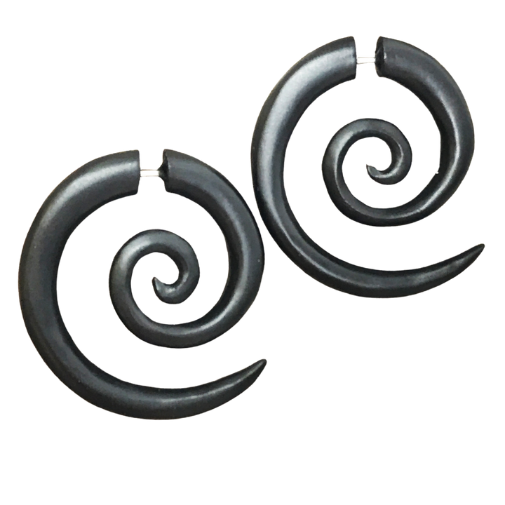 Boho Wooden Hoop Earrings- brown, black, white