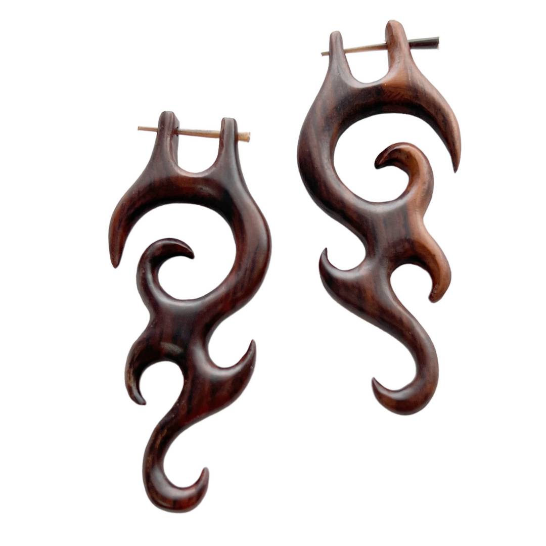 Bohemian Wooden Beach Earrings Tribal Boho Organic Statement Jewelry
