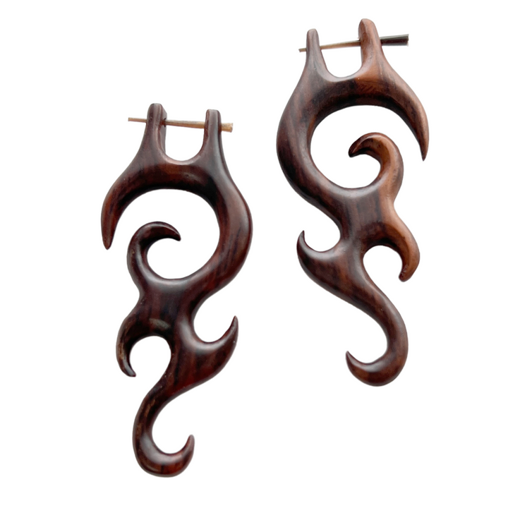 Bohemian Wooden Beach Earrings Tribal Boho Organic Statement Jewelry
