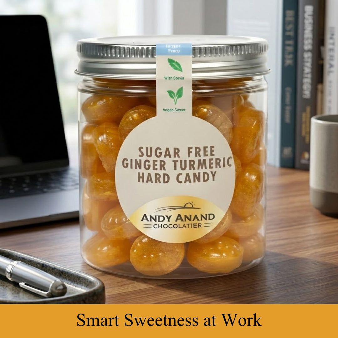 Andy Anand Sugar-Free European Ginger Turmeric Hard Candy, 50 pc, 7 oz – Vegan, Keto, Low-Calorie, Diabetic-Friendly Gourmet Gift Box