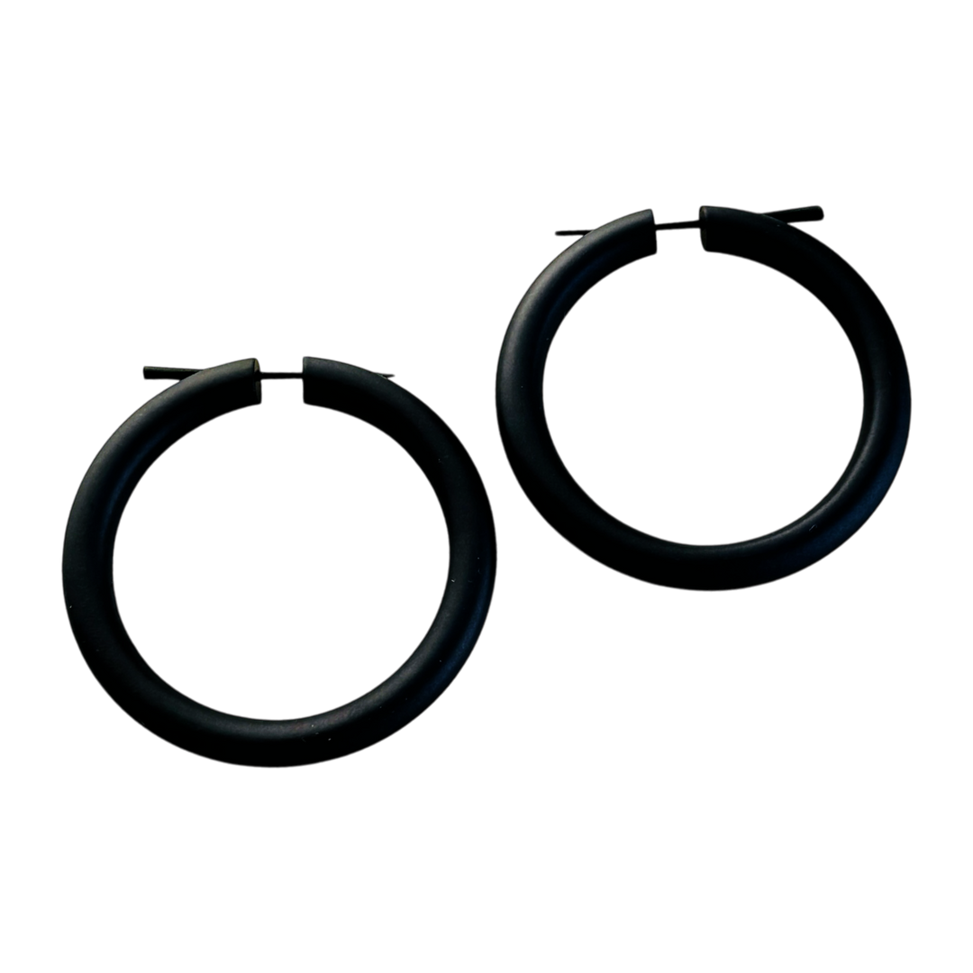 Black Wooden Hoop Earrings Boho Minimalist Lightweight Round Everyday Jewelry