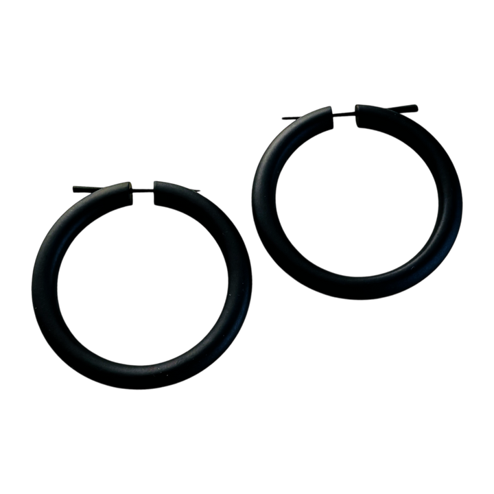 Black Wooden Hoop Earrings Boho Minimalist Lightweight Round Everyday Jewelry