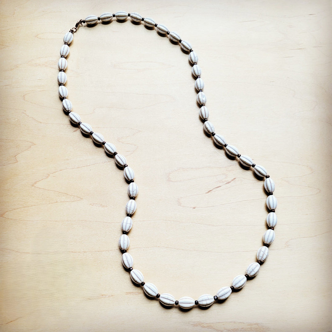 **White Turquoise & Wood Melon Beaded Necklace 258p