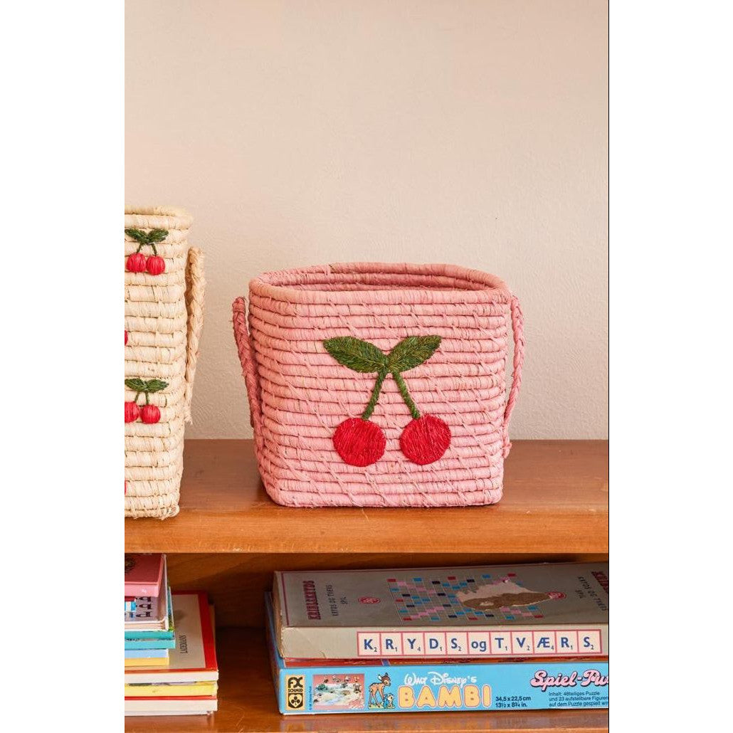 Cherry Raffia Storage Basket–Pink — Toy Baskets, [material], Rice By Rice