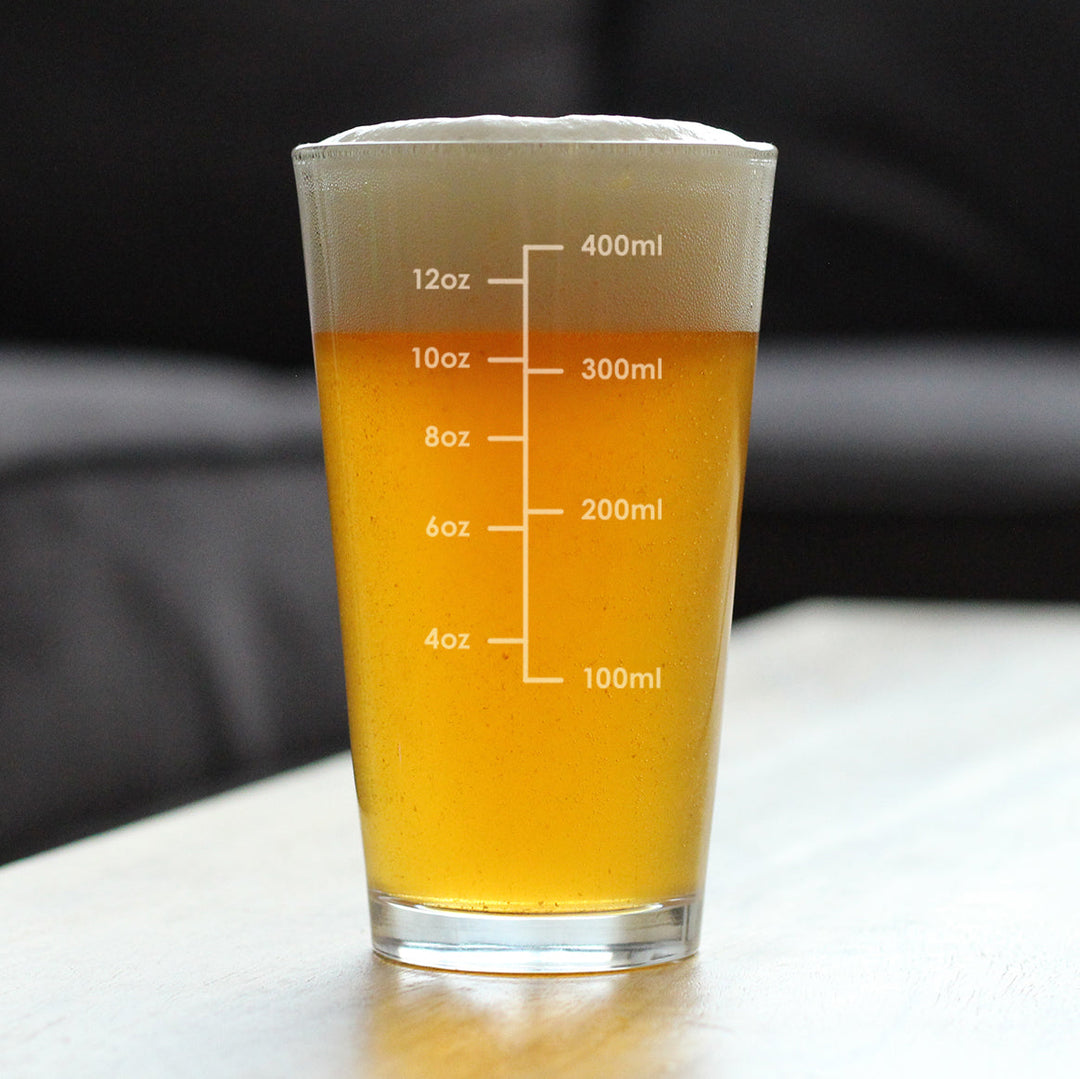 Mixing Glass Measuring Cup - Pint Glass for Bar - Engraved Measurement Lines for Cocktails & Portion Control - Ounces and Metric - 16 oz Glasses