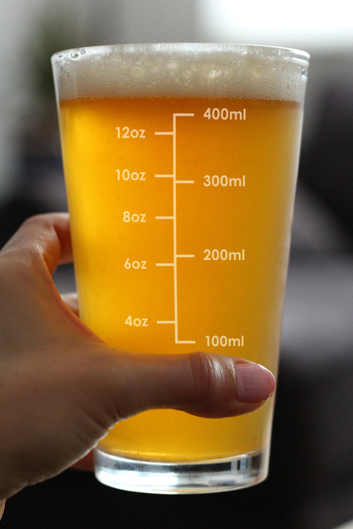Mixing Glass Measuring Cup - Pint Glass for Bar - Engraved Measurement Lines for Cocktails & Portion Control - Ounces and Metric - 16 oz Glasses