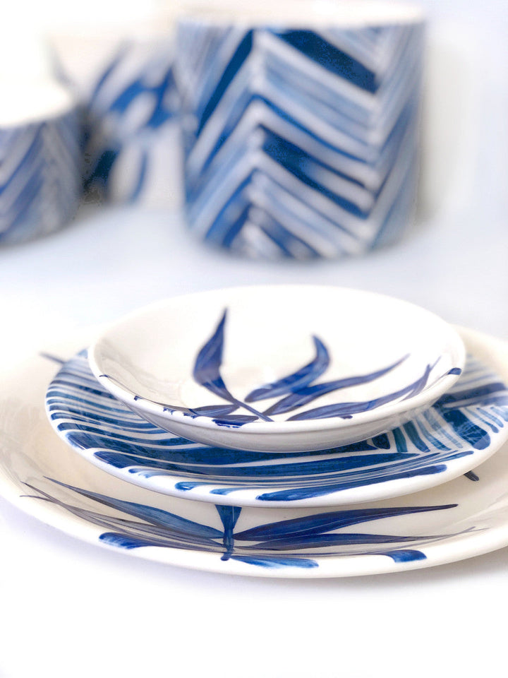 Floating Leaves Dessert Plate - Blue
