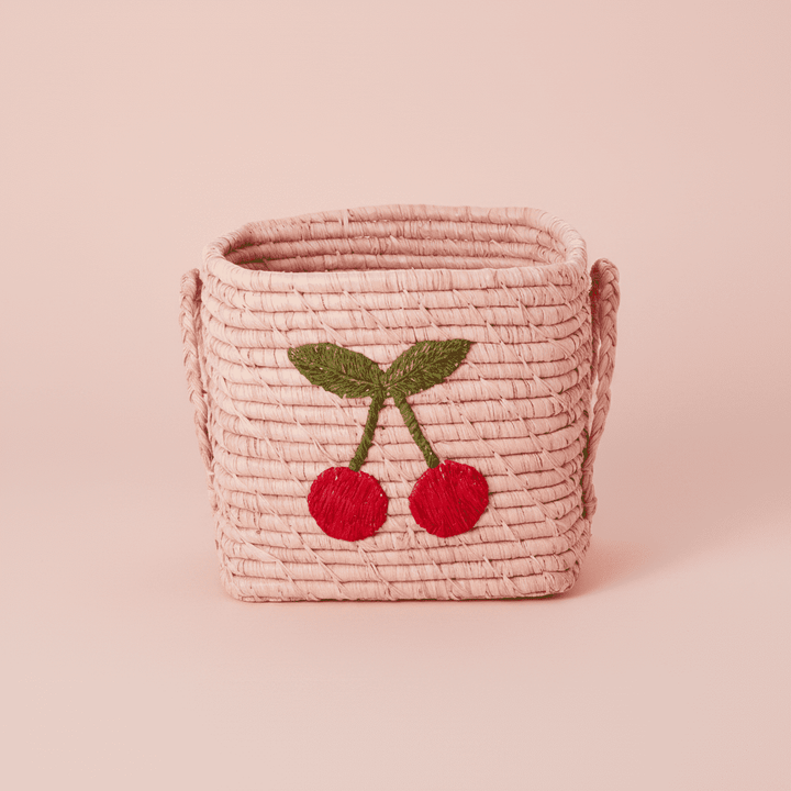 Cherry Raffia Storage Basket–Pink — Toy Baskets, [material], Rice By Rice