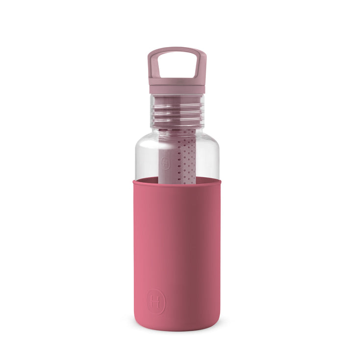 20 oz wine-red insulated water bottle with clear chamber and carry handle