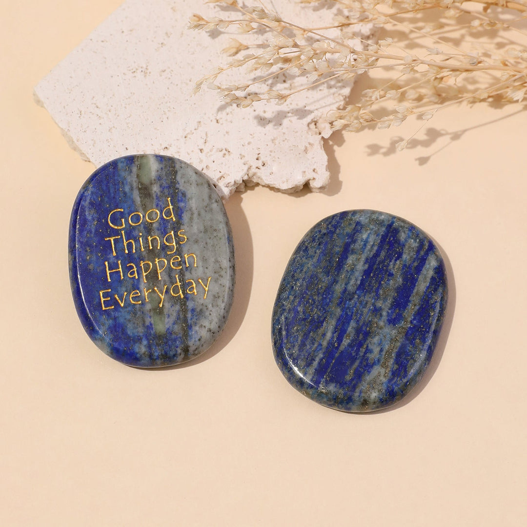 Oval blue pocket crystal stone with vertical white veining