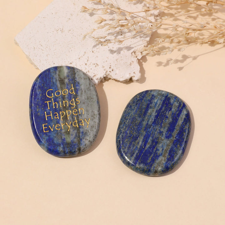 Oval blue pocket crystal stone with vertical white veining