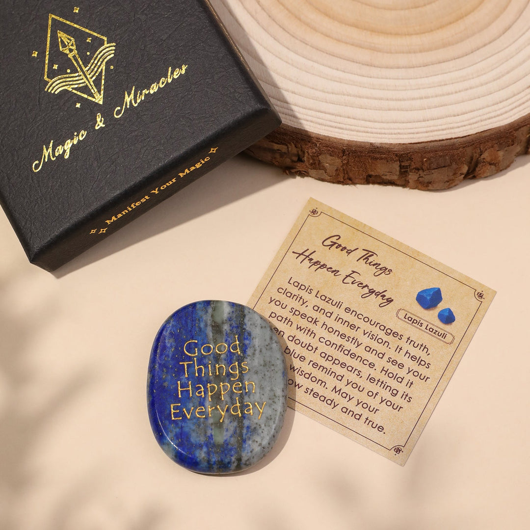 Oval blue lapis lazuli pocket crystal stone with golden speckles