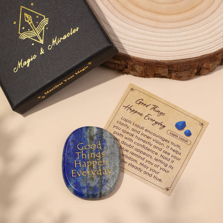 Oval blue lapis lazuli pocket crystal stone with golden speckles