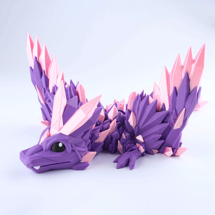 Purple crystal-wing baby dragon fidget toy with faceted scales and jointed wings