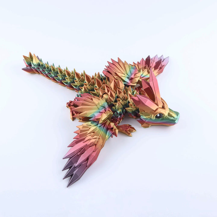 Rainbow crystal wing baby dragon fidget toy with articulated spiked wings and tail